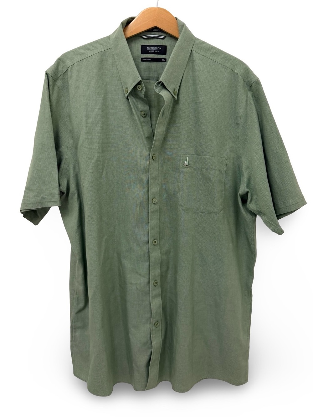 Nordstrom Green Men's Button Down Print Shirt Short Sleeve Regular Fit Size XL